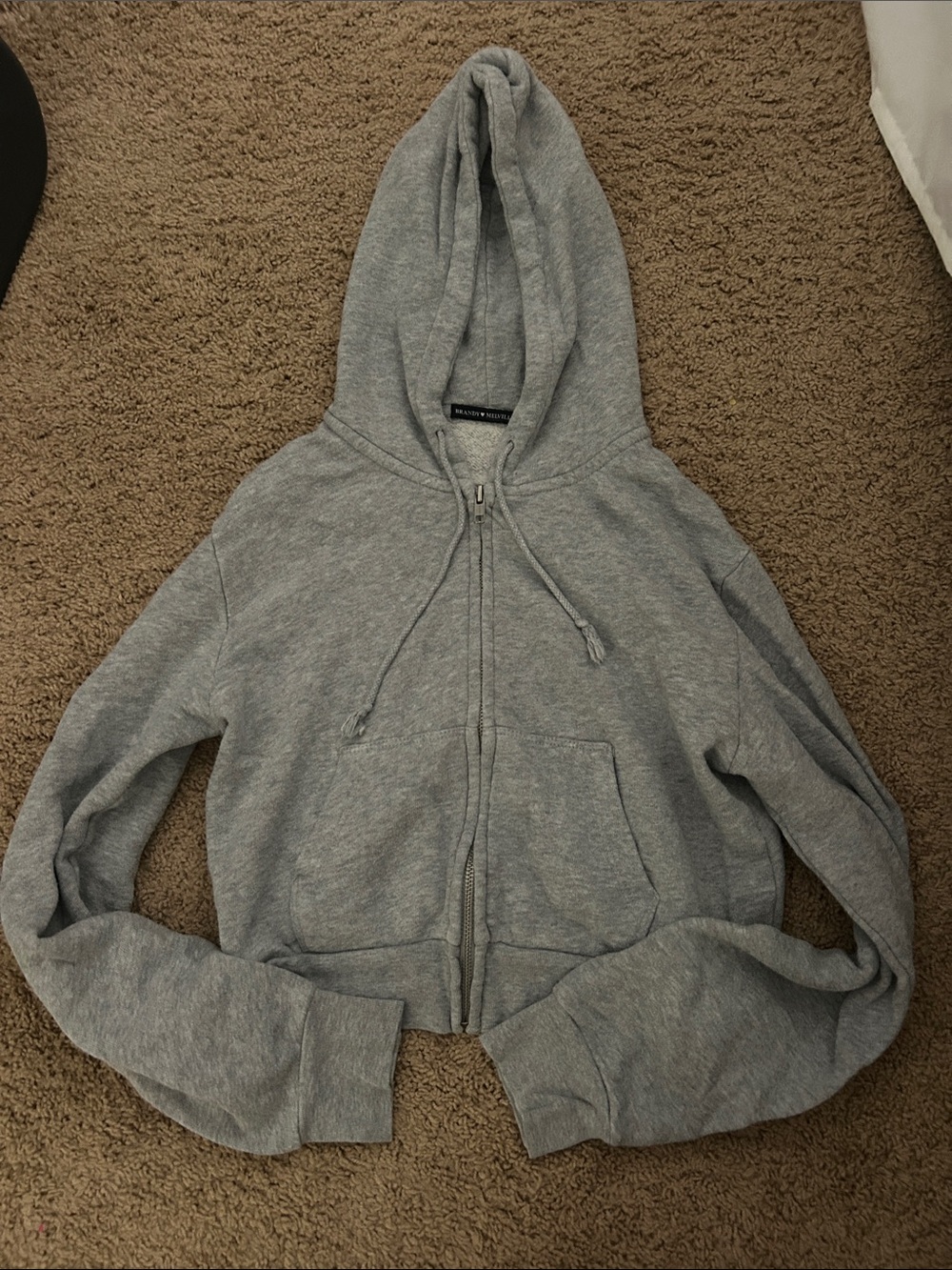 Brandy Melville Light Gray short length zip up Hooded Sweatshirt